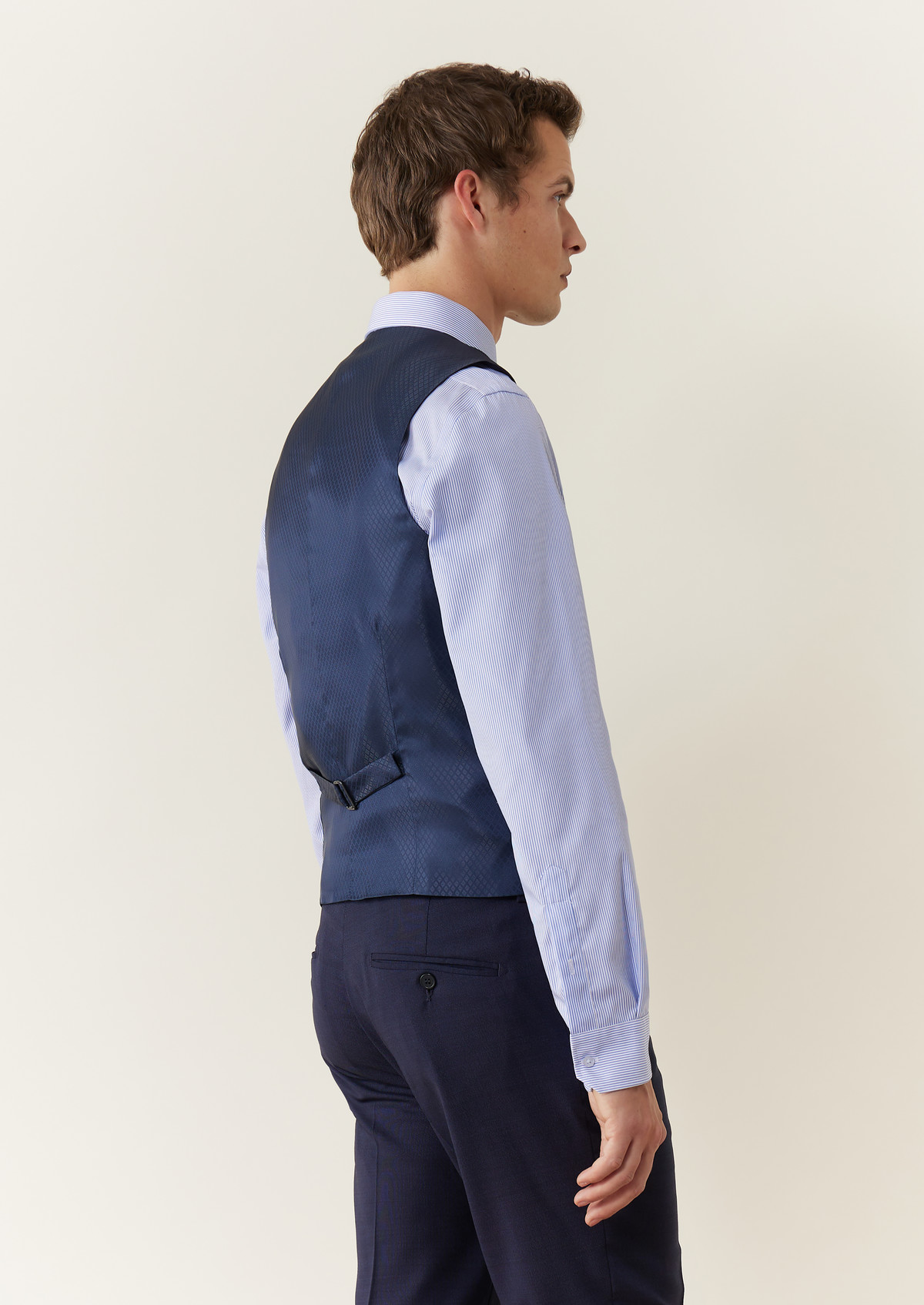 Gilet de costume voyage en laine Marzotto unie bleu marine