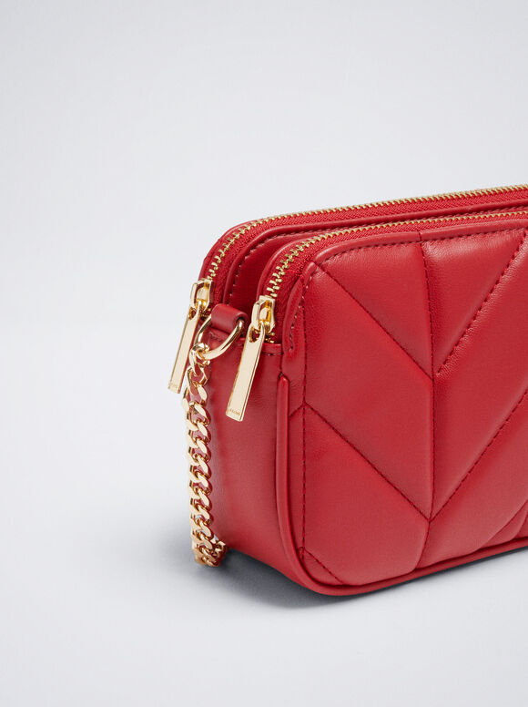 Bolsa matelassada com alça de corrente - Vermelha