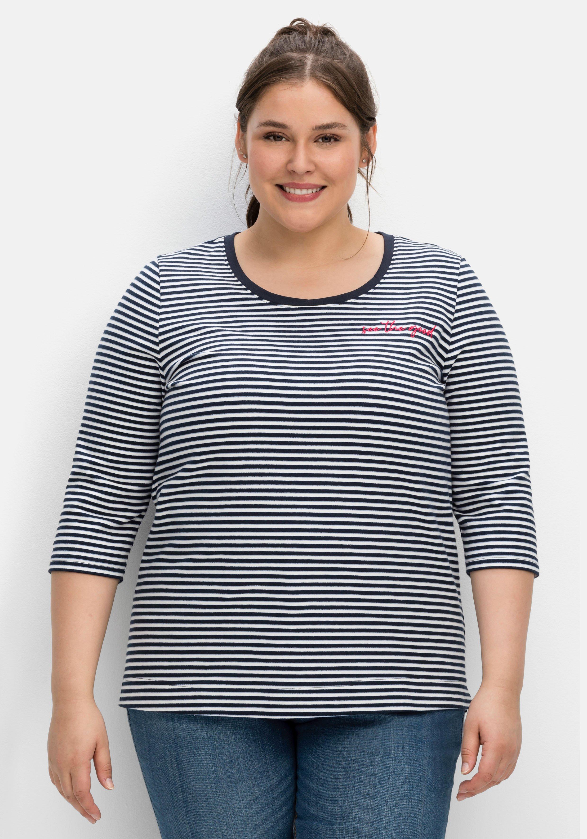 Geringeltes Sweatshirt mit 3/4-Arm