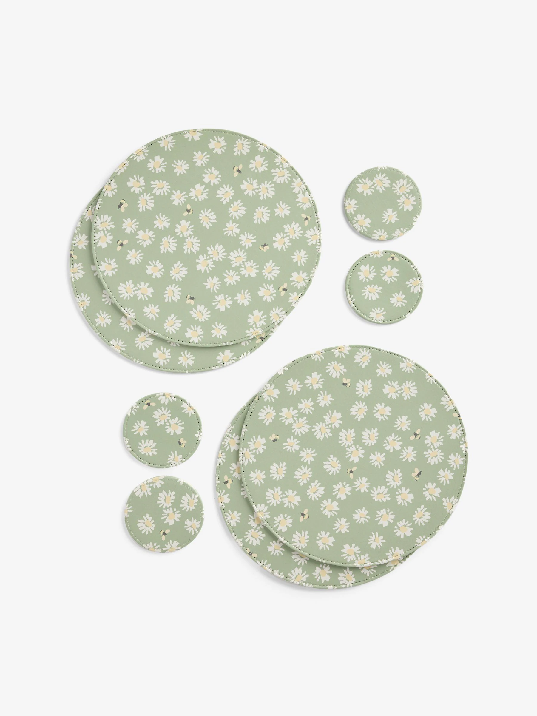 Set van 4 bedrukte imitatieleren placemats en onderzetters