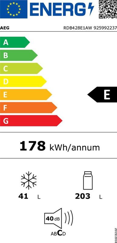 AEG - RDB428E1AW - Koelkast - Wit - 201 Liter - Energieklasse E