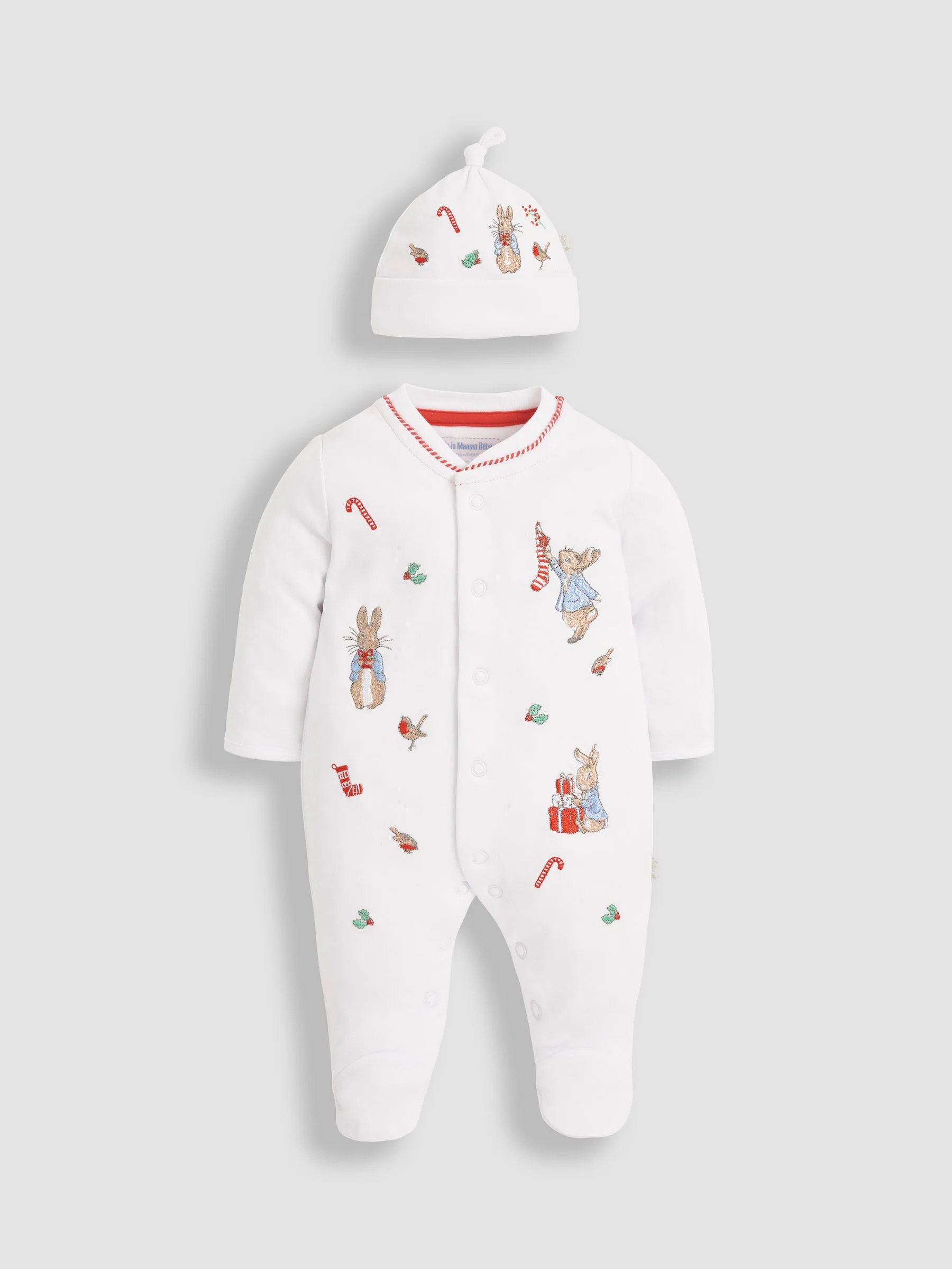 JoJo Maman Bébé - Peter Rabbit babypyjama en muts met kerstprint