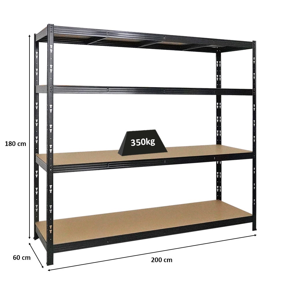 PROREGAL Professionele Heavy-Duty Stellingkast Goliath HxBxD 180 x 200 x 60 cm Plankdraagvermogen 350 kg Zwart