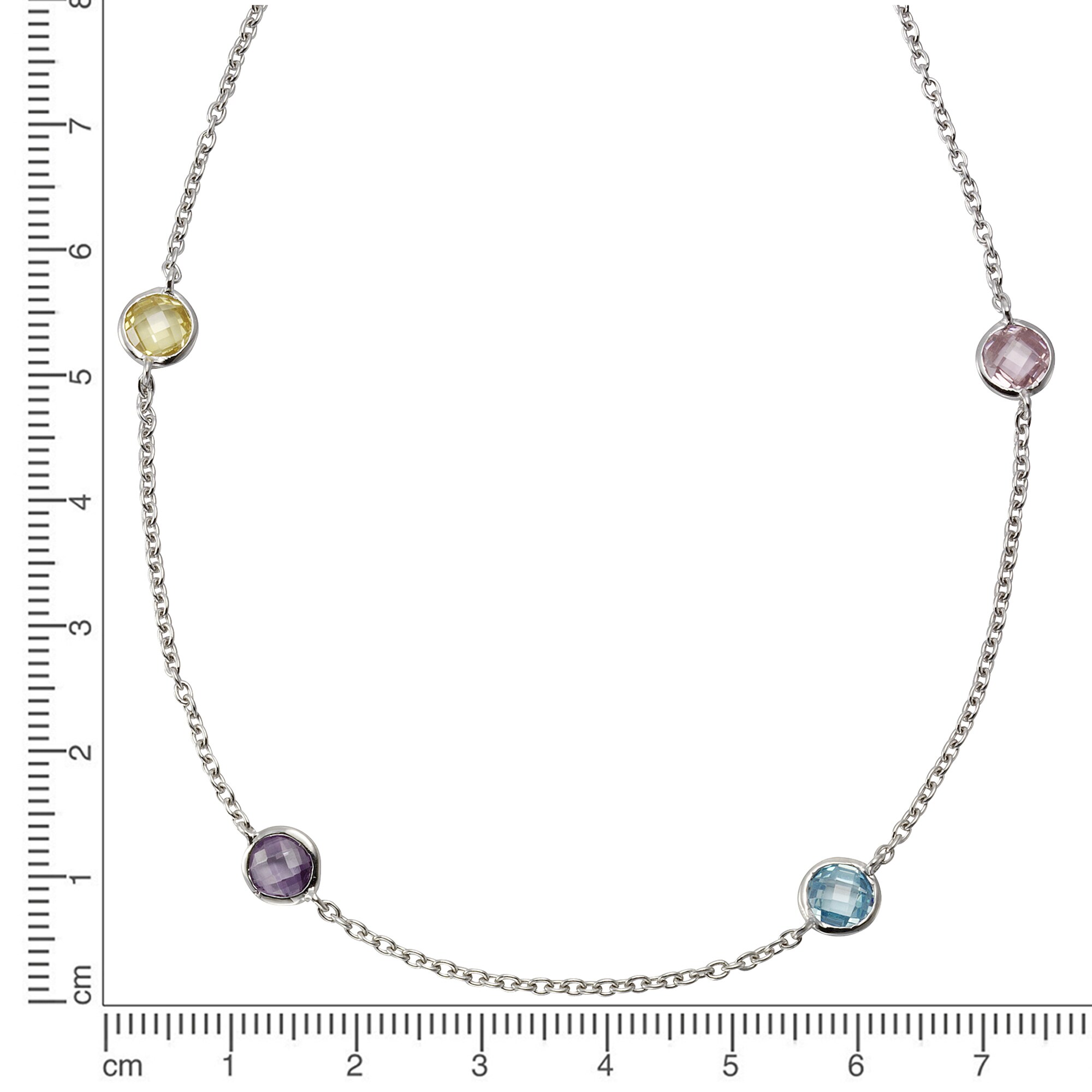 Zeeme Silber Halskette 925 Silber rhodiniert mit Zirkonia bunt