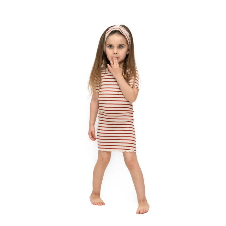Minimalisma Robe Rayée en Soie Bird | Rouge