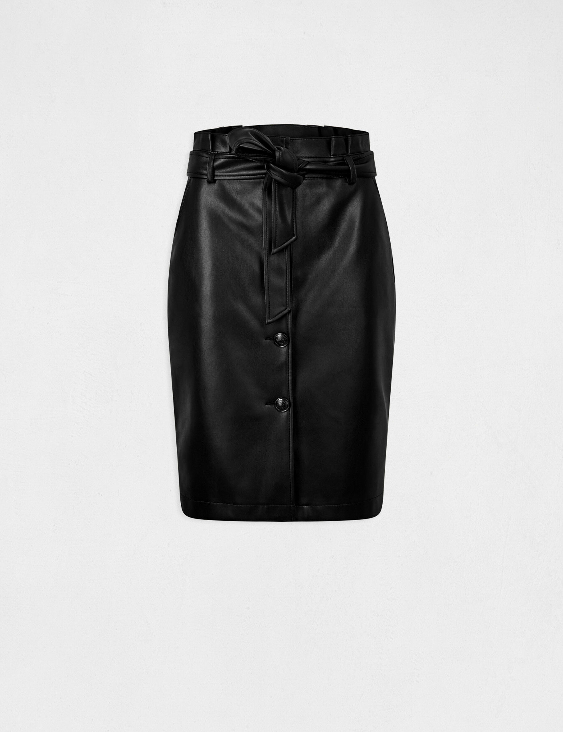 Jupe droite ceinturée simili cuir noir femme - noir