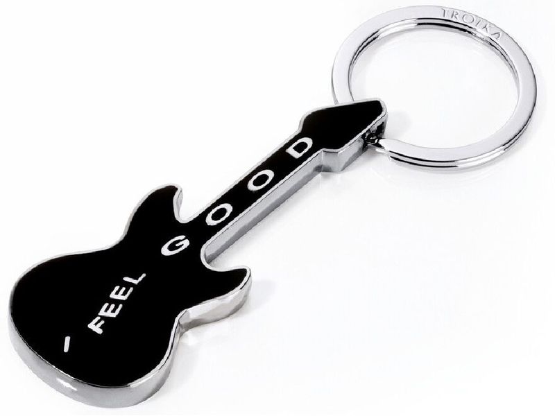 Troika Schlüsselanhänger I feel good Schwarz / Silber Schlüsselanhänger Gitarre mit Schriftzug
