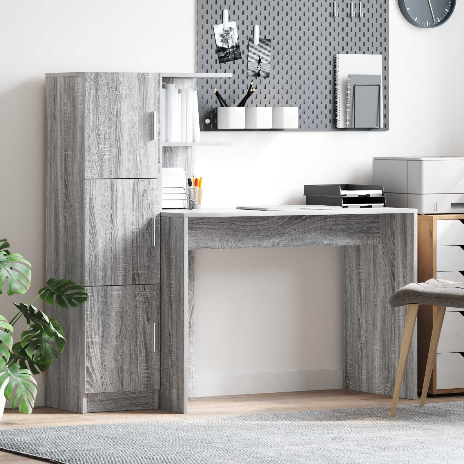 vidaXL Bureau met opbergruimte 2 st. Sonoma eiken grijs 102 x 50 x 124 cm