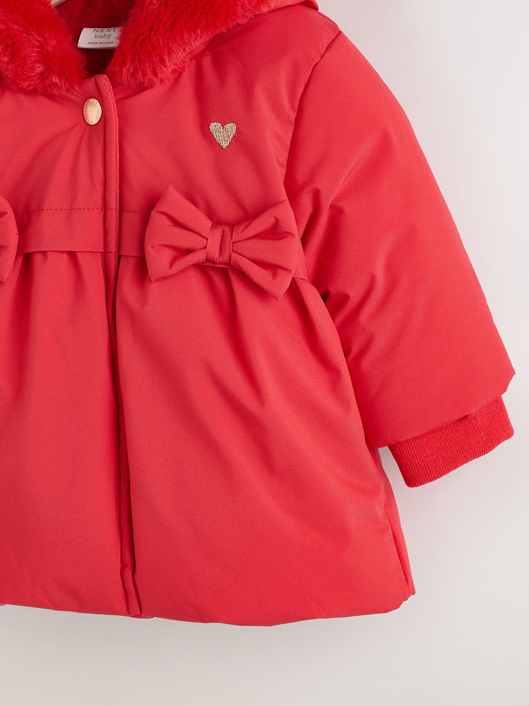Rood - Gewatteerd babyjasje met strik (0mnd -2jr)