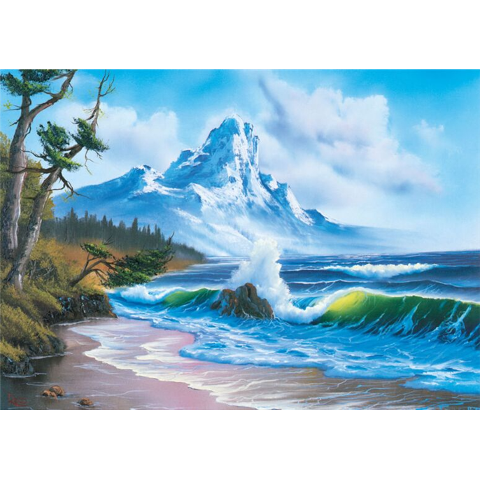 Puzzle : 1000 pièces - Montagne au bord de la mer - Bob Ross