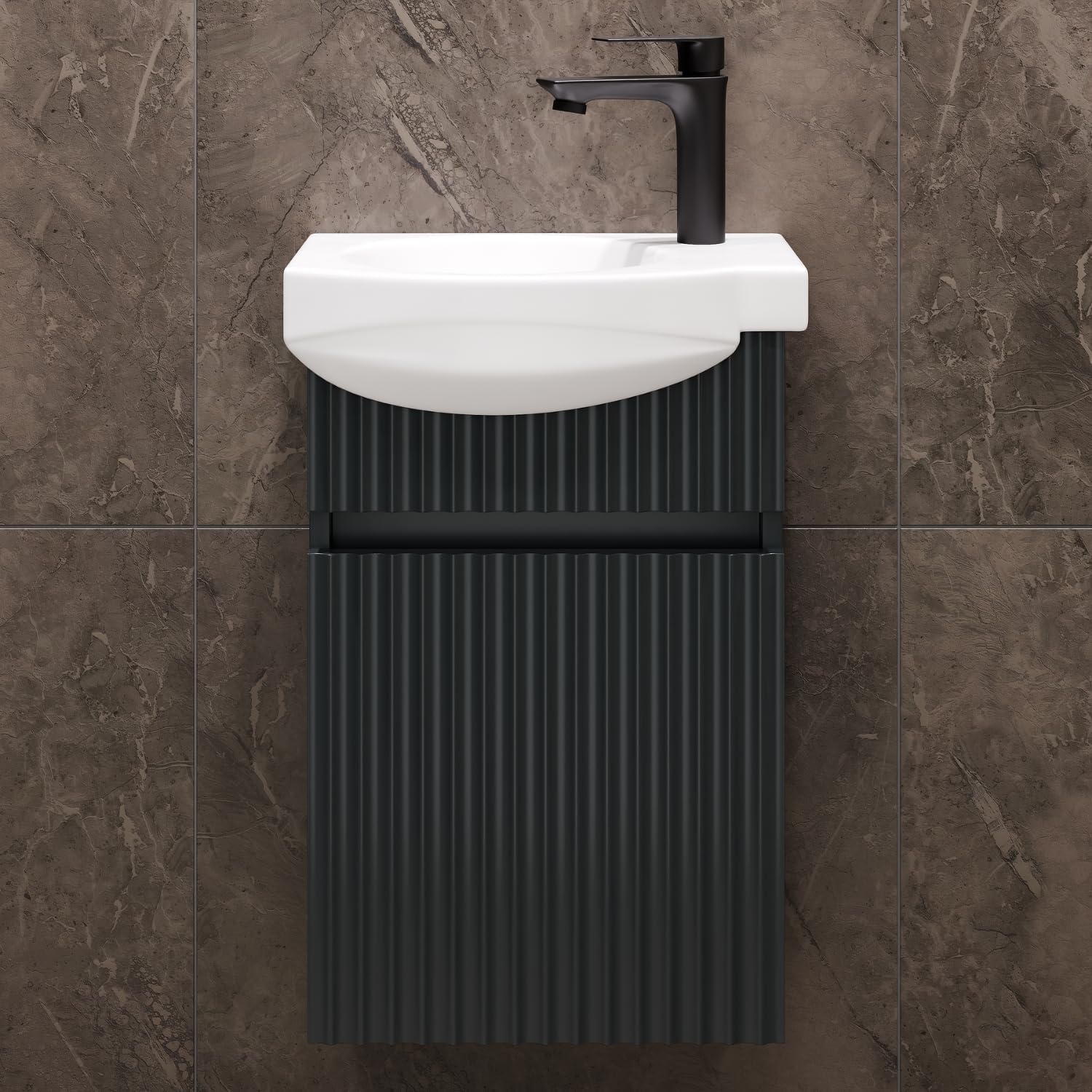 Planetmöbel Waschbecken mit Unterschrank 40 cm inkl. Keramikwaschbecken, Gäste WC Waschtischunterschrank hängend, anthrazit matt