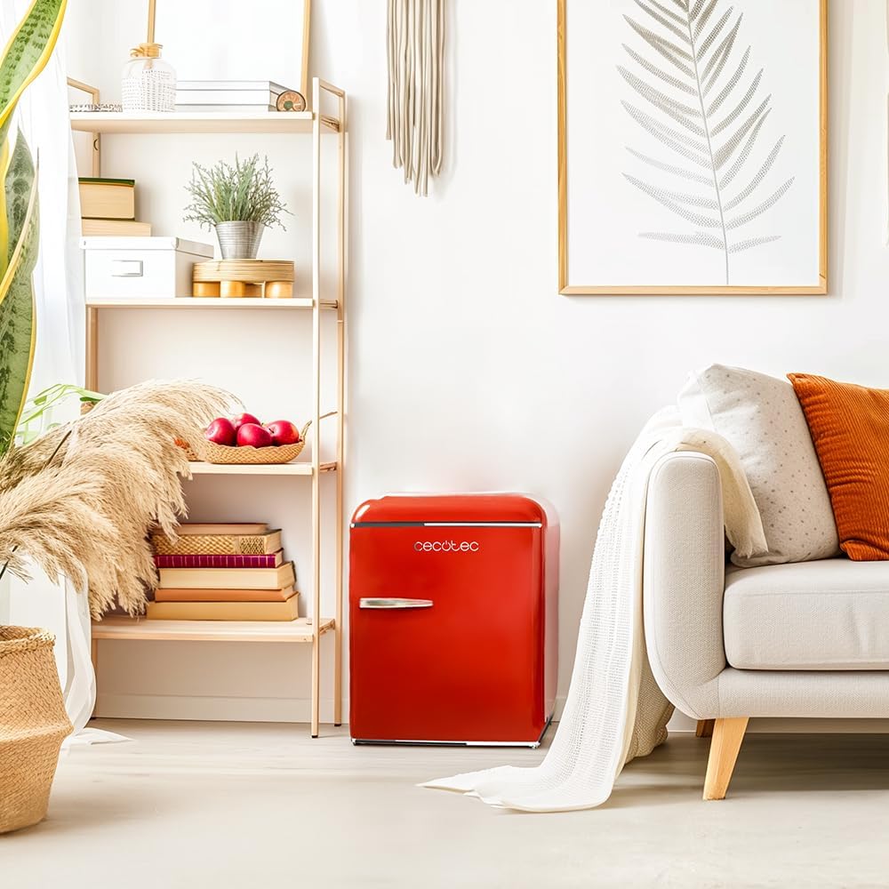 Cecotec Mini Frigo Bolero CoolMarket TT Origin 45 Rouge. Réfrigérateur de Table Rétro 45L, 55 cm de Haut, 44,7 cm de Large, Classe Énergétique E, Bac à Glaçons et Poignée Chromée, Rouge