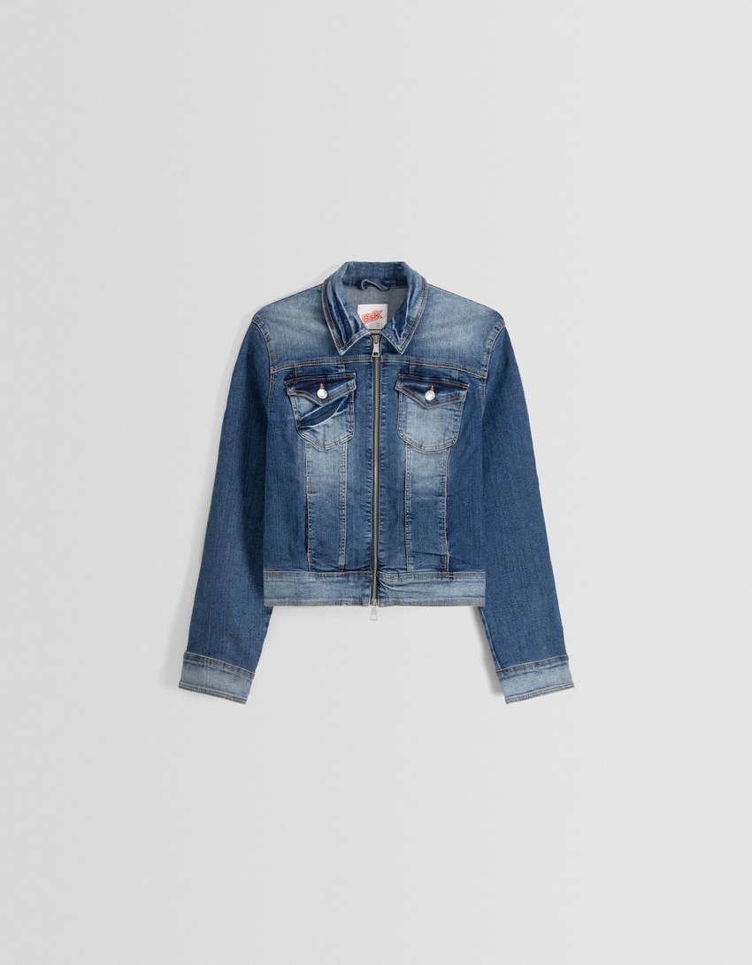 Jaqueta jeans com zíper