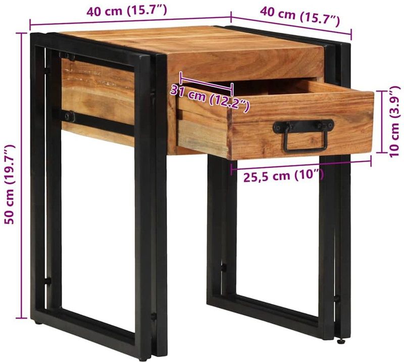vidaXL - Bijzettafel - Massief Acaciahout - 40x40x50 cm
