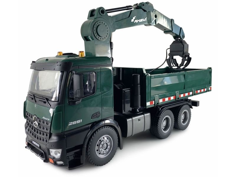 Amewi Lastwagen Mercedes Benz Arocs Kipper mit Kran 1:18, R LKW Kranwagen mit Kippmulde & Greifer