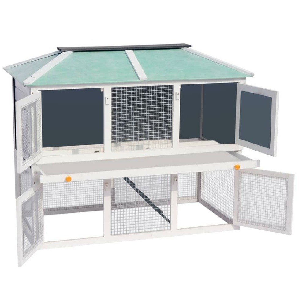 Cage clapier double pour animaux 130 x 68 x 105 cm bois vert blanc