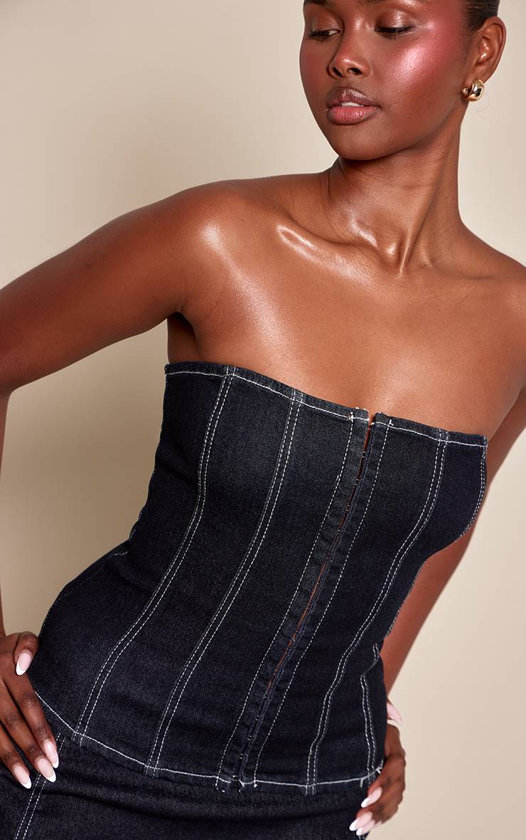 Raw Indigo Wash Corset En Denim À Agrafes Et Crochets