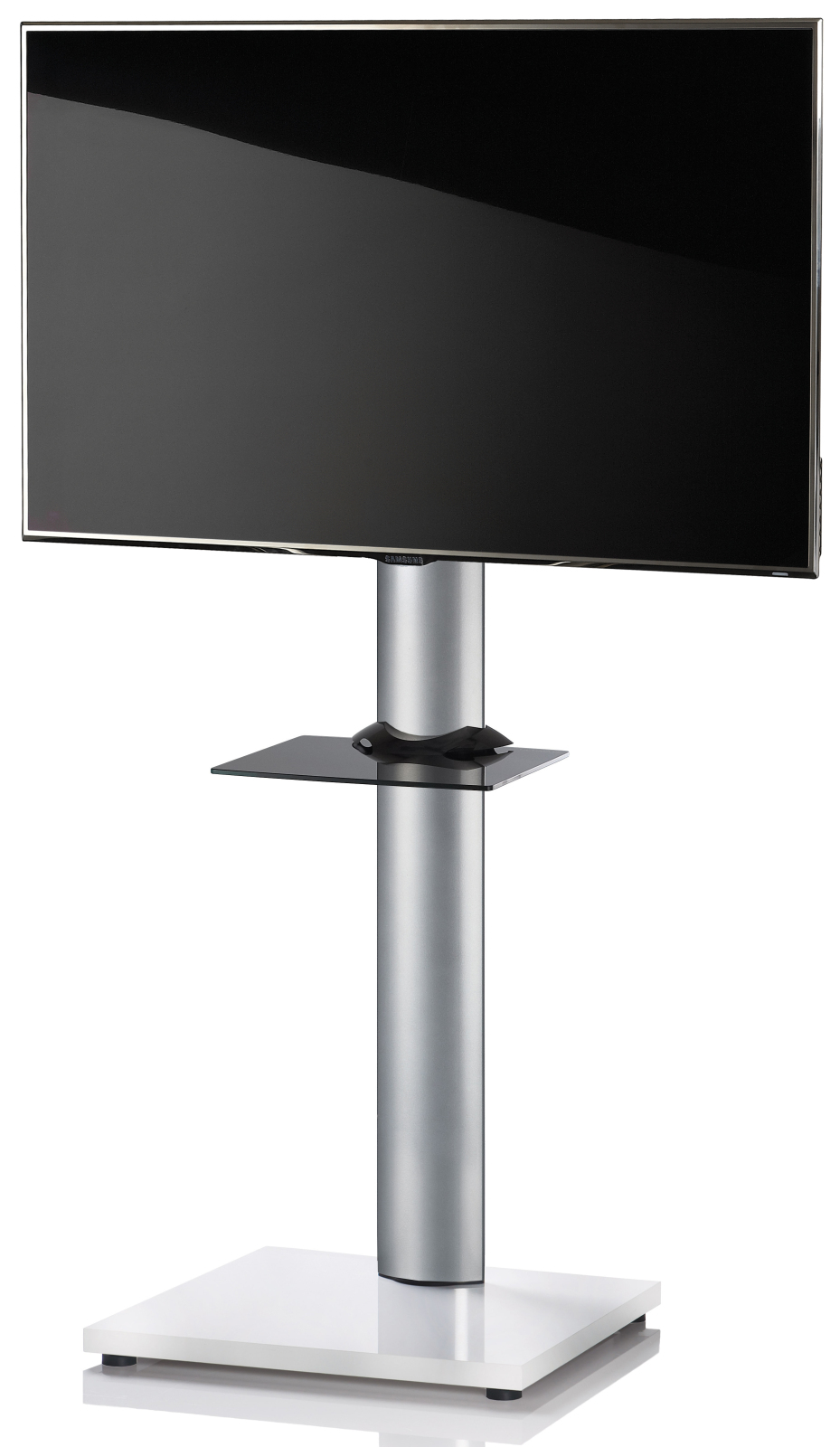 TV-Standfuß - silber - Schwarzlack - Weißlack - mit Ablage