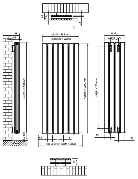 Eastbrook Hadleigh radiator 50x120cm aluminium 1363W wit mat