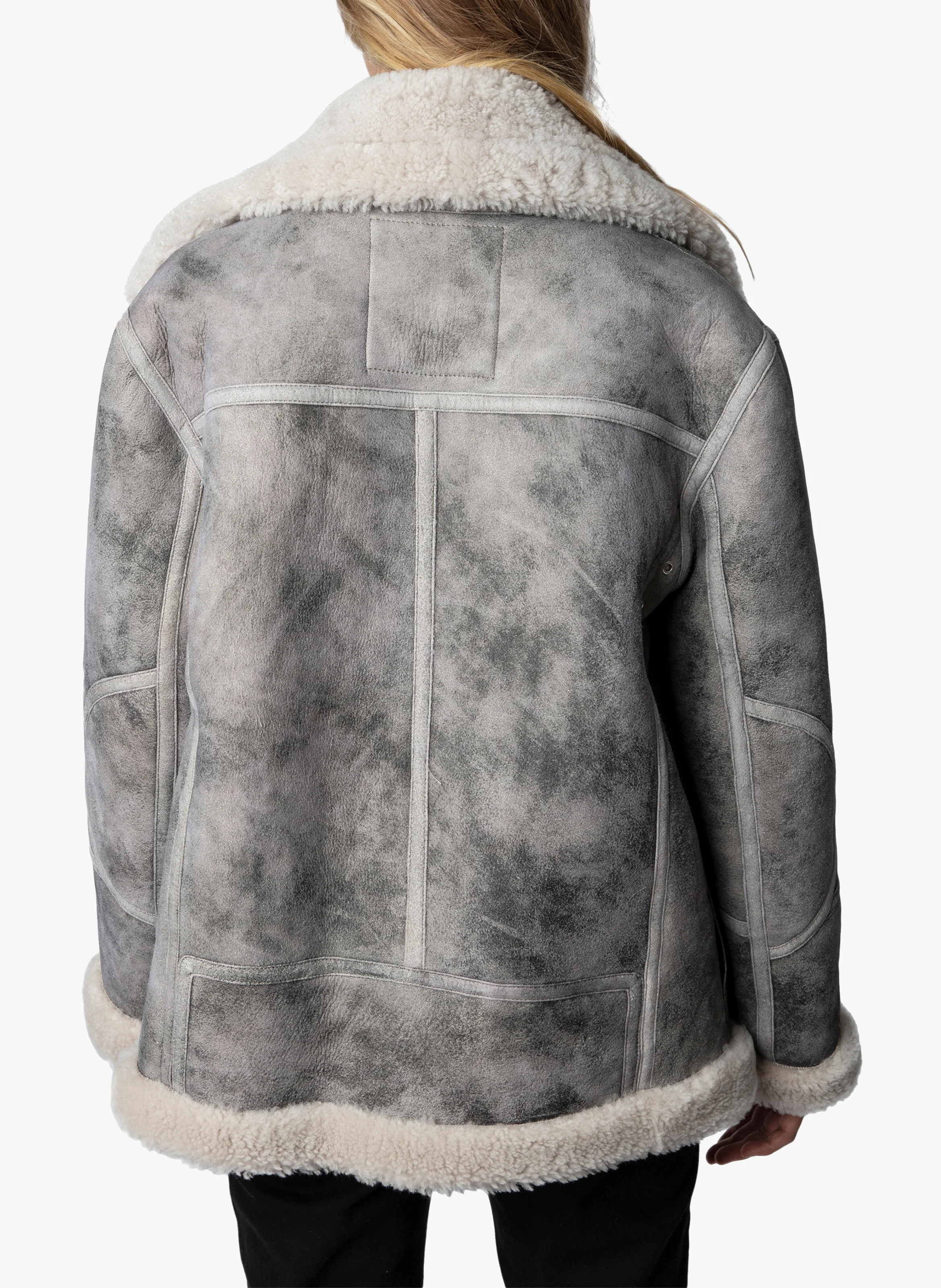 Veste en cuir fourrée | Gris