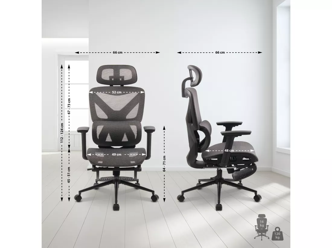 Chaise de bureau - Tissu en maille - Noir / Gris - Reston