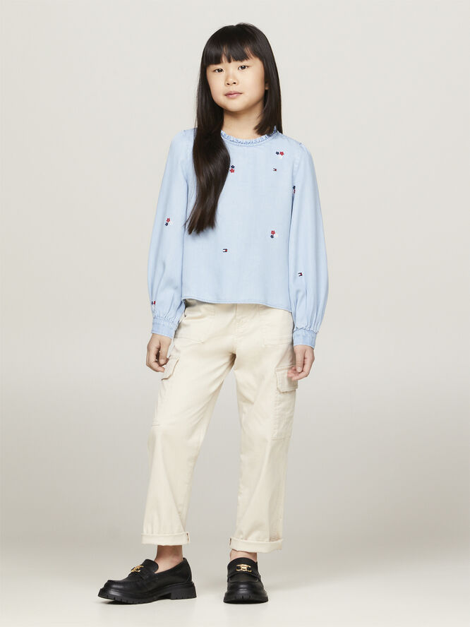 Tommy Hilfiger EMB FLOWER TENCEL BLOUSE LS Denim medium
