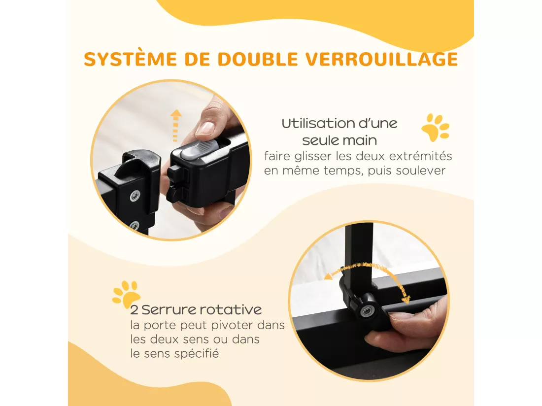 Barrière de sécurité pour chien extensible 74-80 cm -H. 94 cm - sans perçage, double verrouillage - métal noir