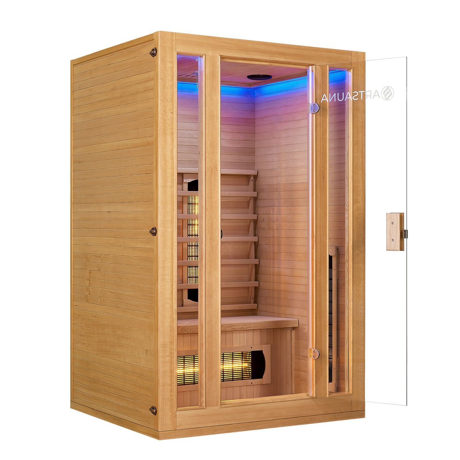 Artsauna Infrarotkabine Nyborg S120V Vollspektrumstrahler & Ambiente LED Beleuchtung – Kabine für 2