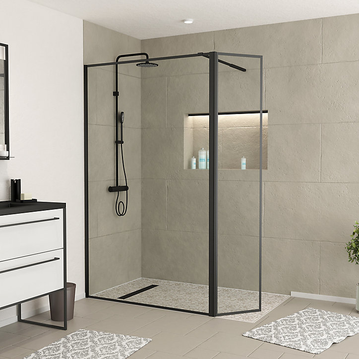 Paroi de douche à l'italienne et volet noir Galedo Dark Edge transparent 120+40cm