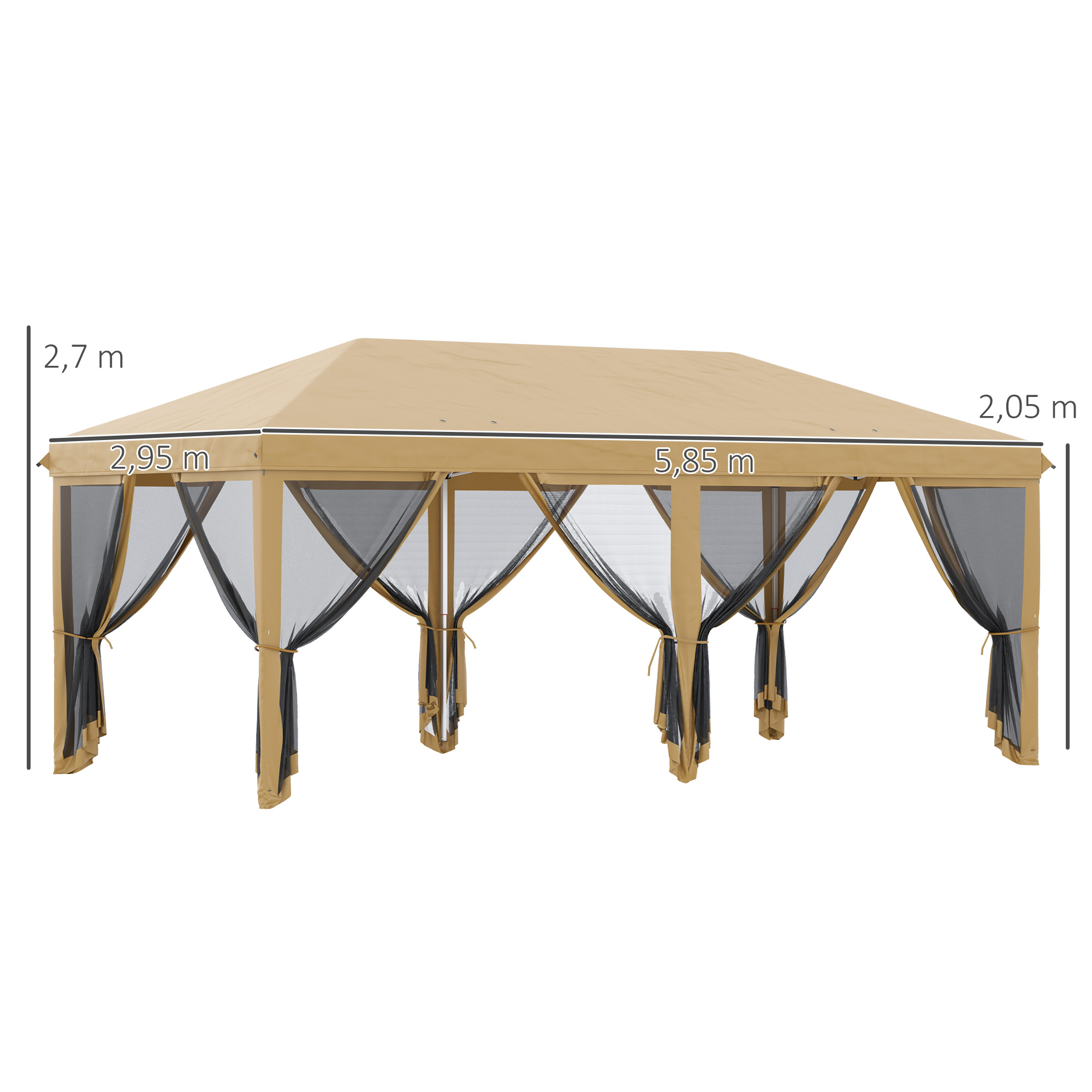 Tenda dobrável Outsunny 6x3m para jardim, com 6 mosquiteiros, bolsa de transporte e estrutura de aço para acampamentos e festas, bege.