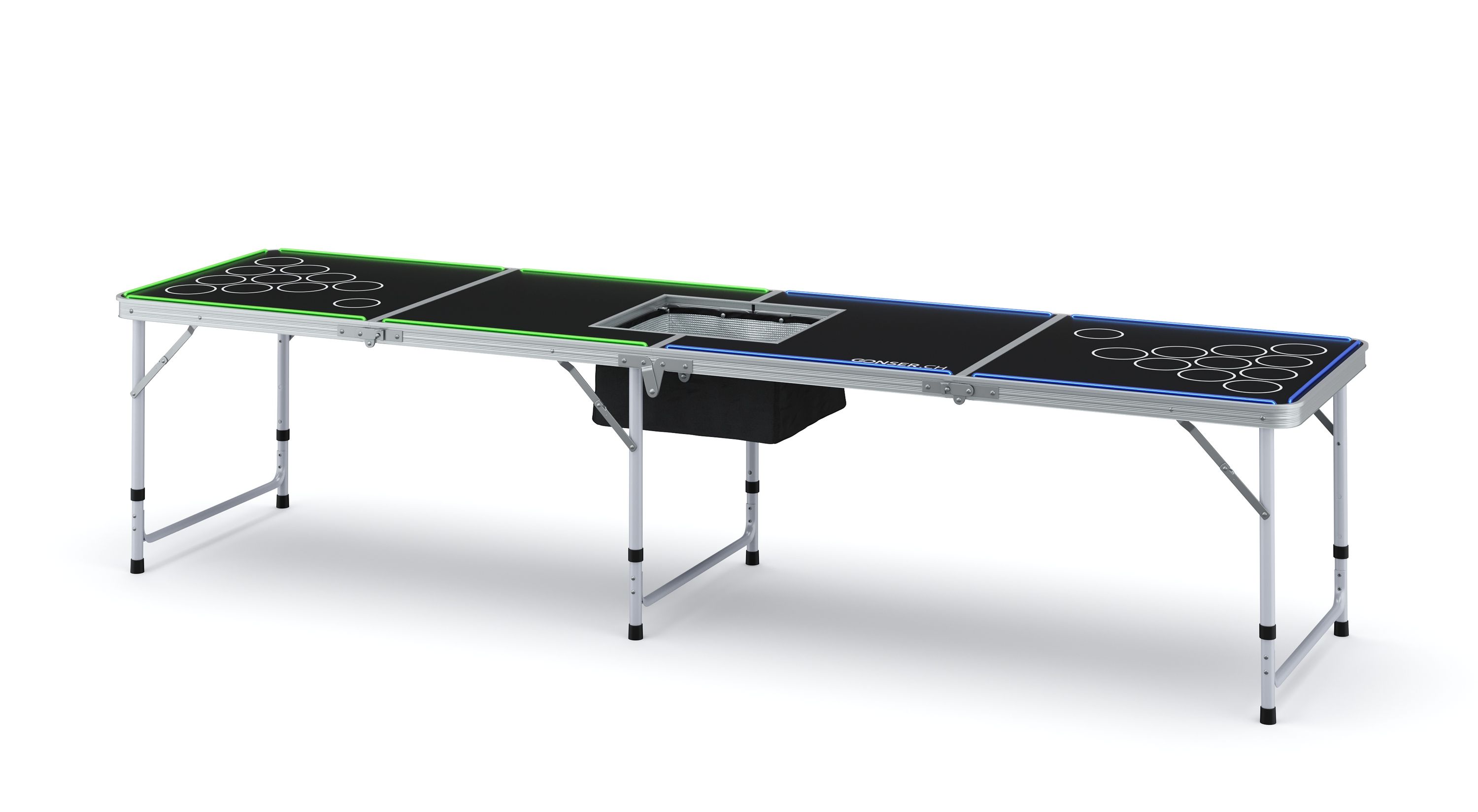 LED Beer-Pong Tisch mit Kühltasche 240 x 60 cm