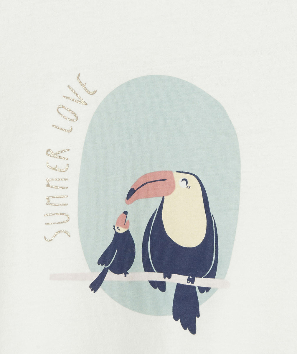 T-SHIRT BÉBÉ FILLE BLANC EN COTON BIO AVEC ANIMATION
