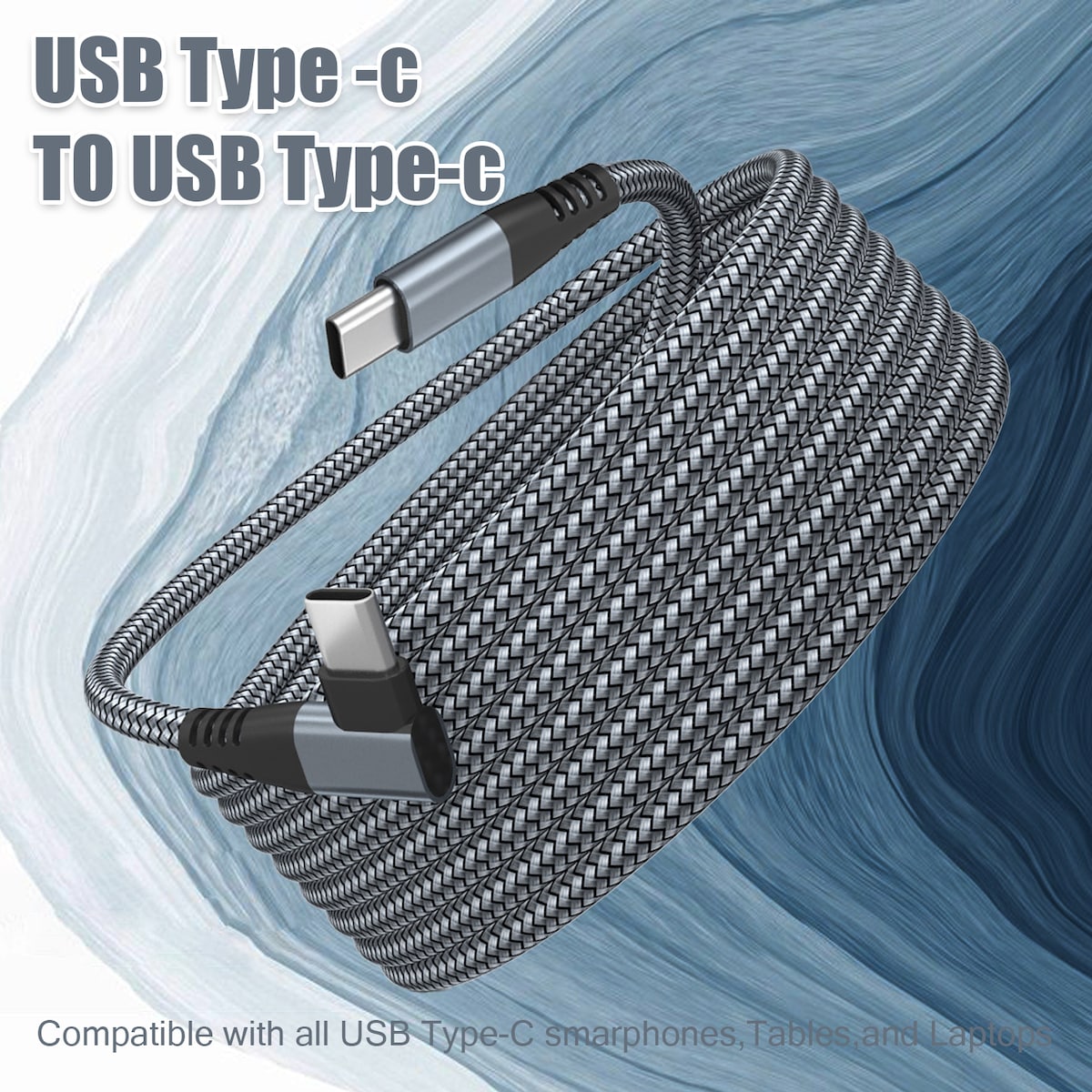 USB-C-kabel med vinklet kontakt 60 W hurtiglader Grå 3 m