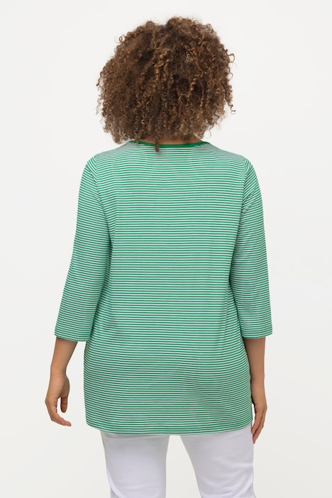 Shirt, Streifen, A-Linie, Herzausschnitt, 3/4-Arm