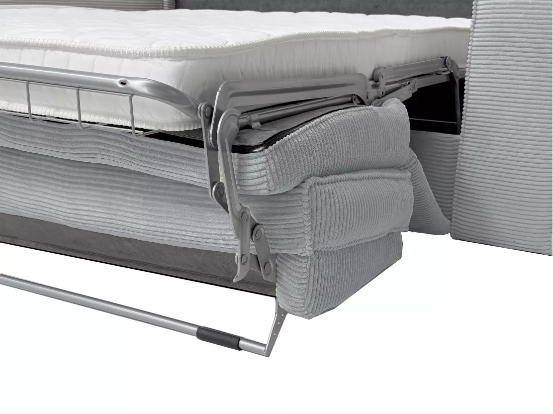 Canapé 4 places convertible express en velours côtelé gris clair - Couchage 160 cm - Matelas 13 cm AMELIA II