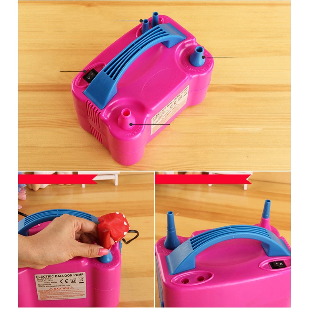 (600W) Elektrische Ballon Luftpumpe Aufblasgerät Kompressor - Pink / Blau