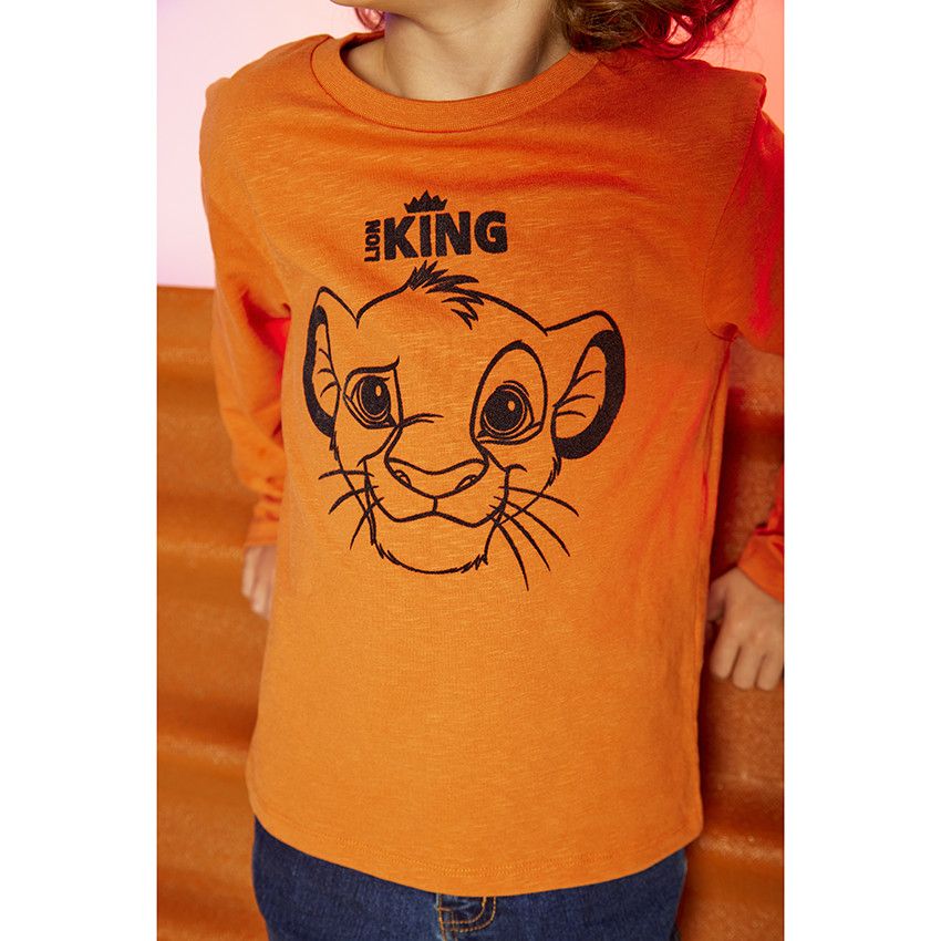 T-shirt manches longues en jersey print Le Roi Lion Disney pour garçon - Corail