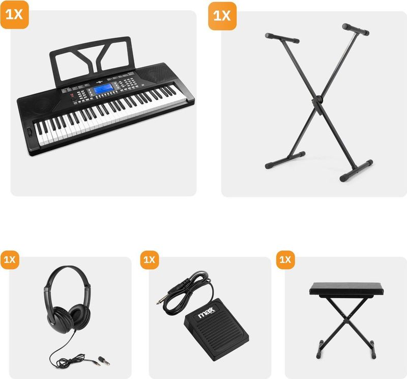 Rhapsody61P - Keyboard Set - Zwart - Inclusief Bankje en Standaard
