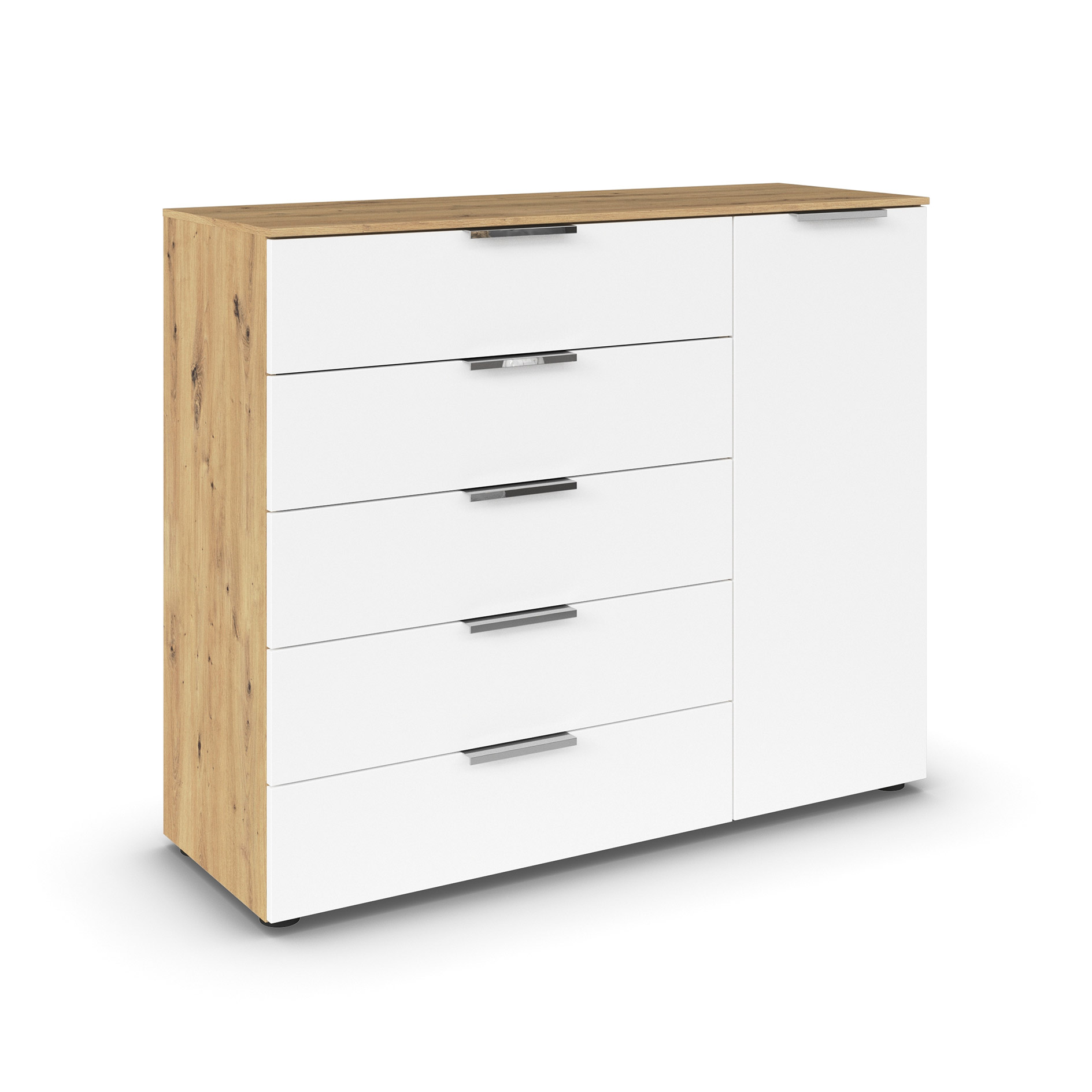 Kommode - Artisan Eiche-alpinweiß - Chromgriffe - 120 cm