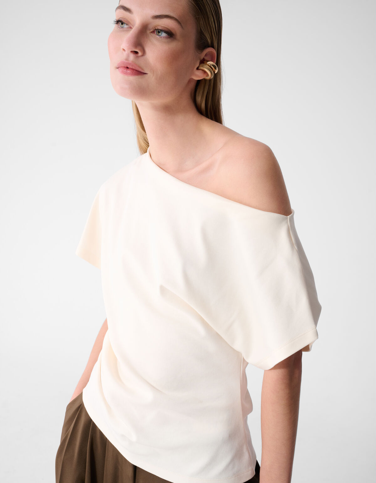 Pleated One Shoulder Top Gebroken Wit By Fred