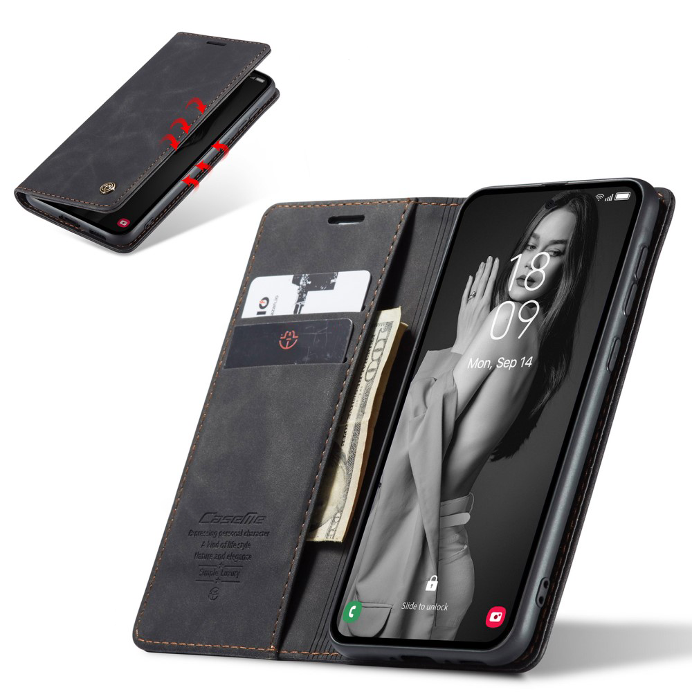 Samsung Galaxy A55 Leder Tasche Flip Wallet Etui mit Kartenfächern - Schwarz