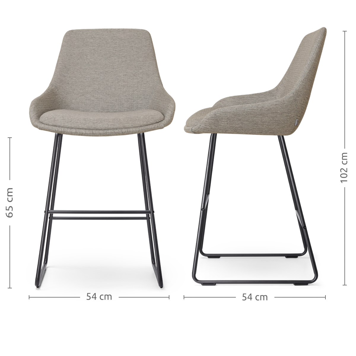 Barkruk Nino-Isa warm grijs - zwart onderstel - 65 cm
