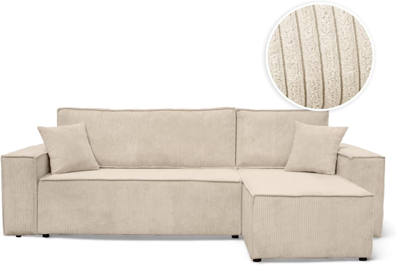 LOUNGITUDE Canapé Farah d'angle Convertible et réversible 4 Places en Velours côtelé FI4594168