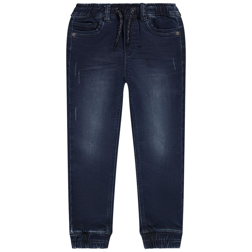 Jean style jogger en denim avec ceinture et chevilles rib pour garçon - Bleu marine