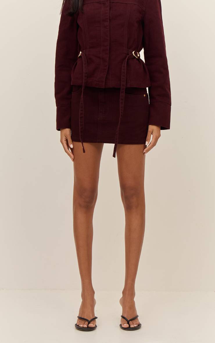 Rouge Bordeaux Mini-jupe En Denim Délavé
