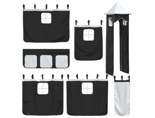 VIDAXL - Rideaux pour lit mezzanine avec tour blanc et noir polyester