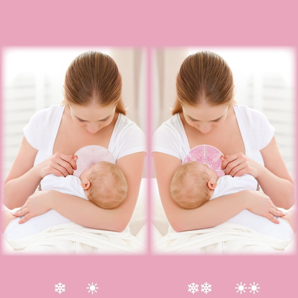 (1 Paar) Ø14cm Gel Brust Kühlpad Kalt- / Warm Still Kompresse mit weicher Kissenhülle - Rosa