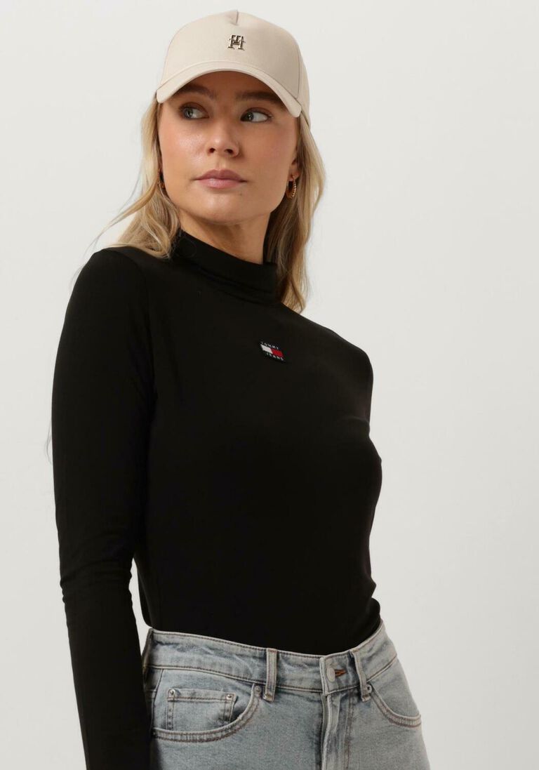 TOMMY JEANS zwarte tommy jeans coltrui tjw slim badge turtleneck