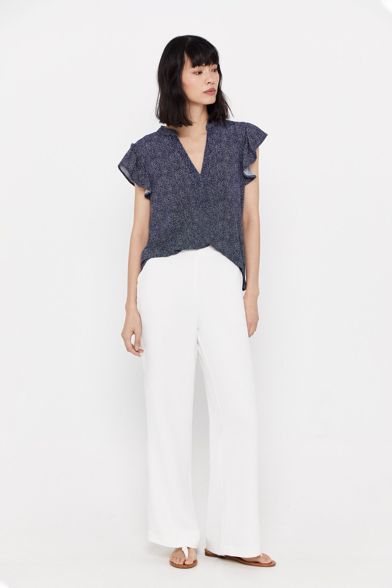 Blusa com babados estampada - Multicolorida