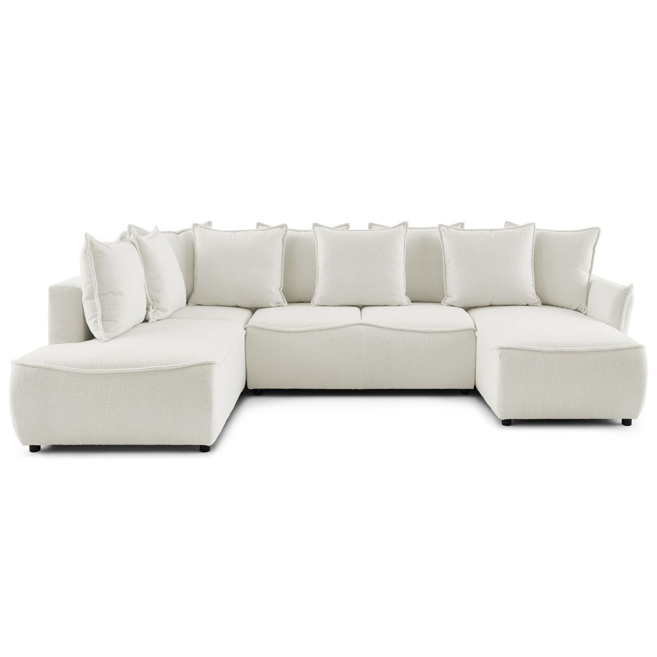 Bobochic Canapé panoramique convertible coffre d'angle droit bouclette léon blanc - 320x194x90 cm